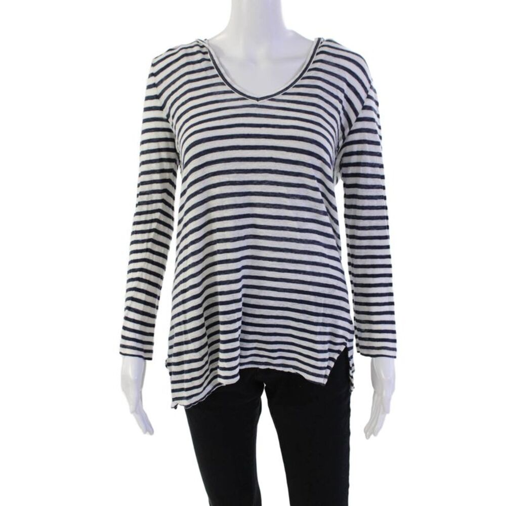 Joie a la Plage Womens Cotton Hood Striped Long Sleeve Knit Top White Size M